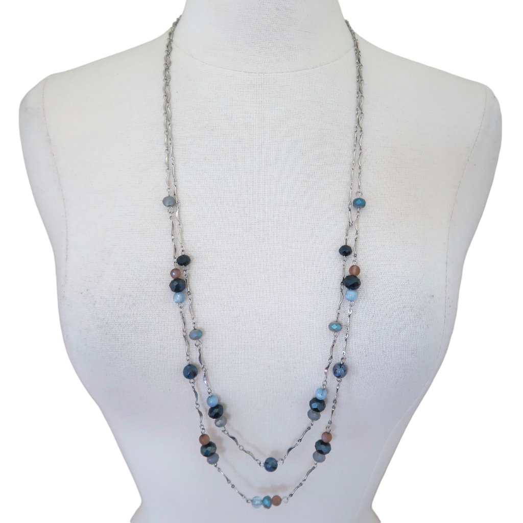 Cato C1946 Double Strand Blue Brown Bead Station Necklace 20$